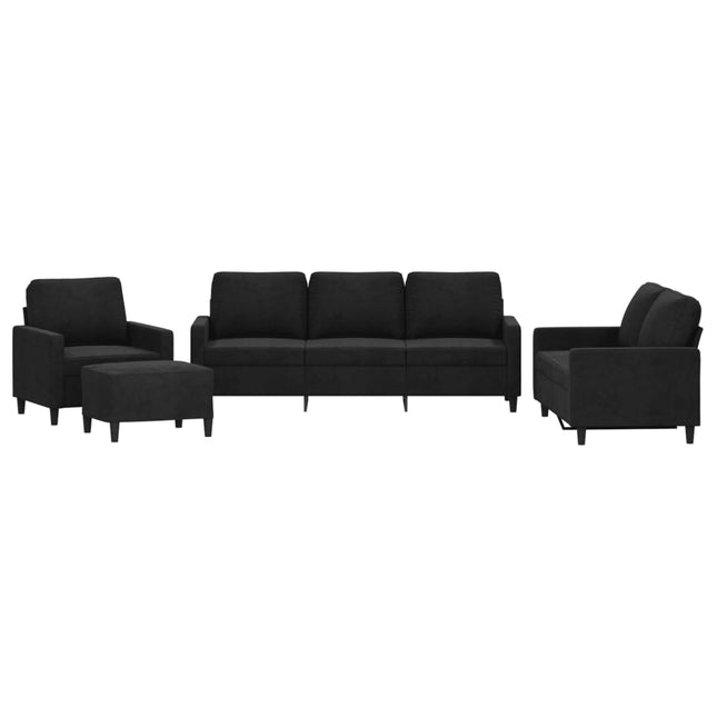 sofasæt 4 dele med hynder velour sort