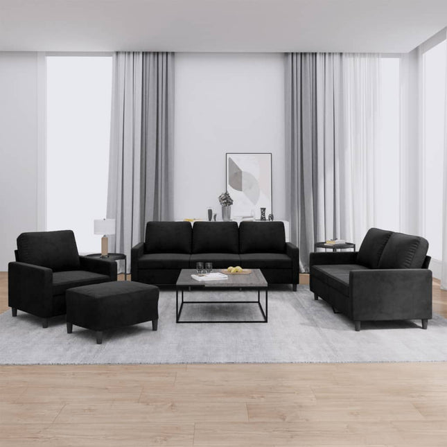 sofasæt 4 dele med hynder velour sort