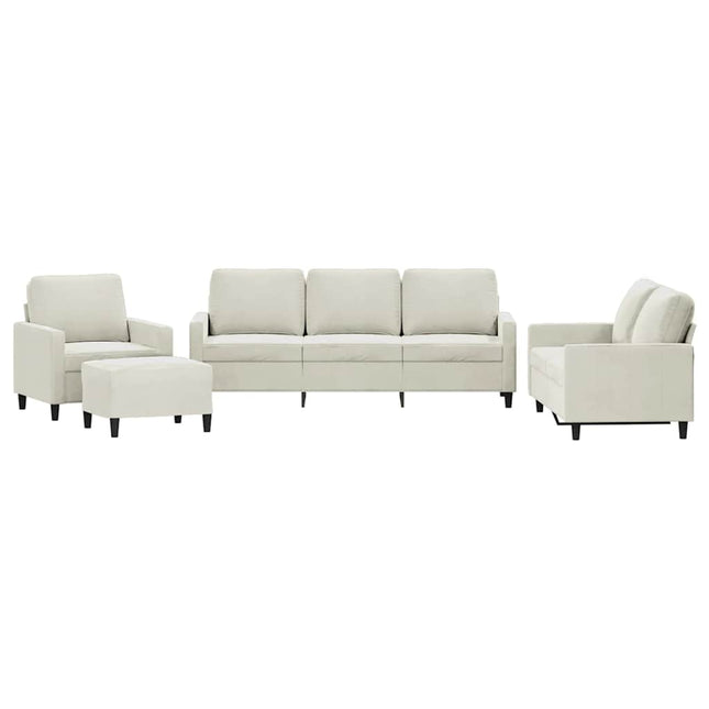 sofasæt 4 dele med hynder velour cremefarvet