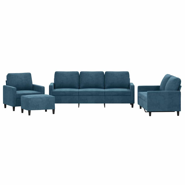sofasæt 4 dele med hynder velour blå