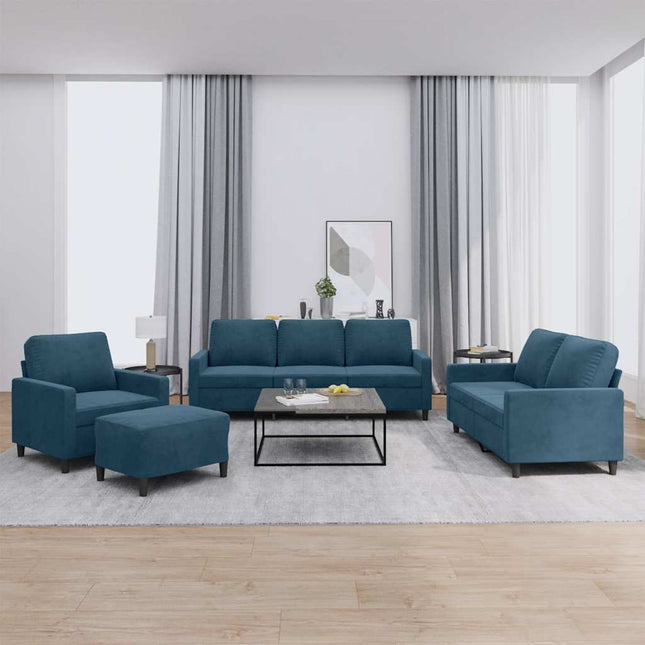 sofasæt 4 dele med hynder velour blå