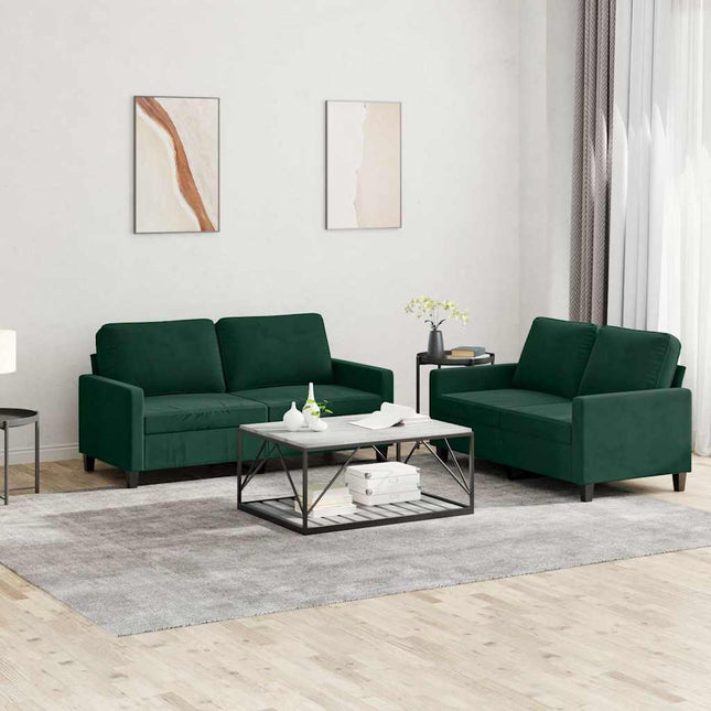 sofasæt 2 dele med hynder velour mørkegrøn