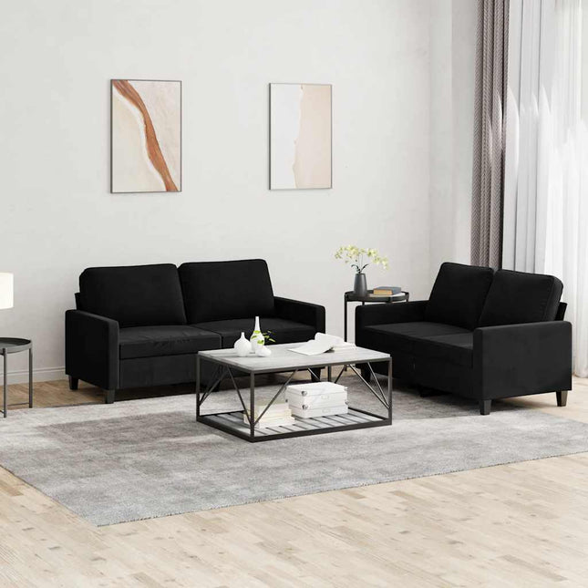 sofasæt 2 dele med hynder velour sort