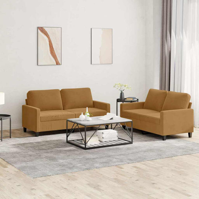 sofasæt 2 dele med hynder velour brun