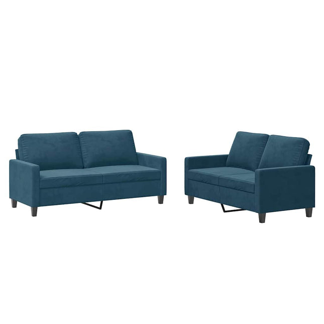 sofasæt 2 dele med hynder velour blå