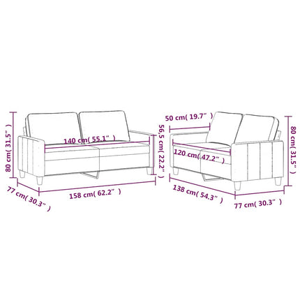 sofasæt 2 dele med hynder velour blå