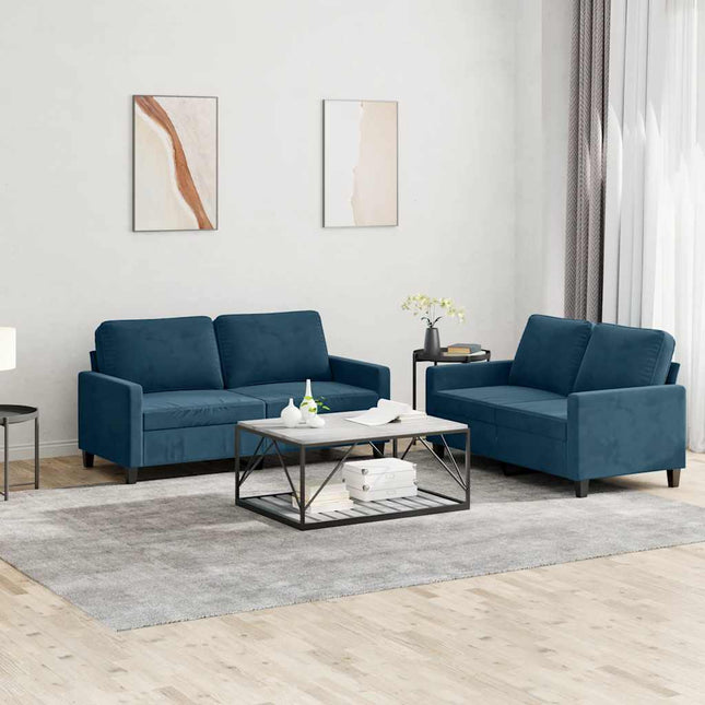 sofasæt 2 dele med hynder velour blå