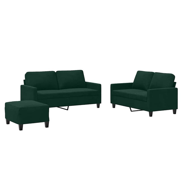 sofasæt 3 dele med hynder velour mørkegrøn