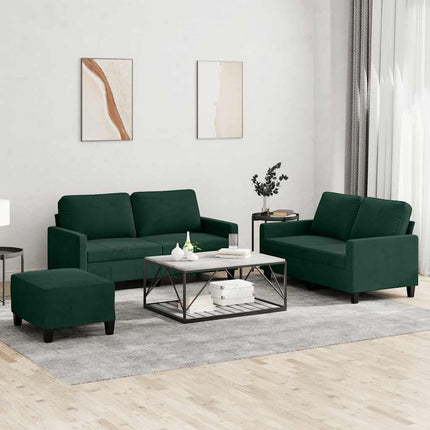 sofasæt 3 dele med hynder velour mørkegrøn