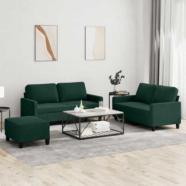 sofasæt 3 dele med hynder velour mørkegrøn