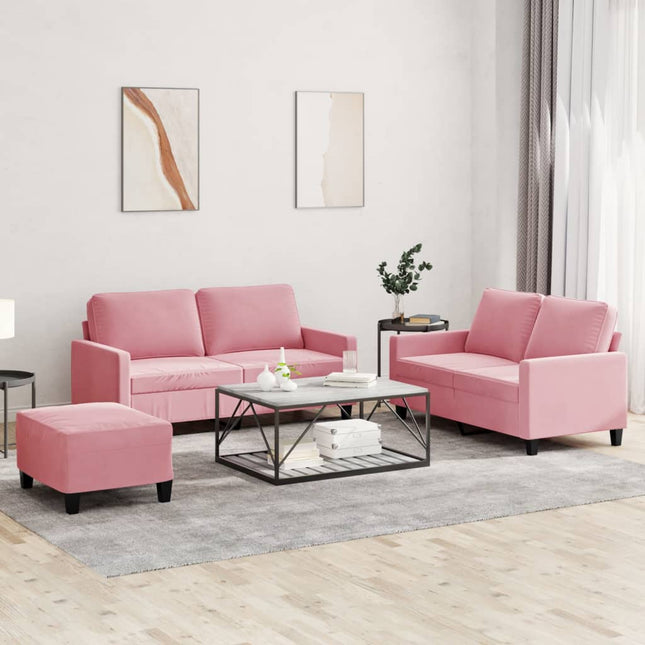 sofasæt 3 dele med hynder velour lyserød