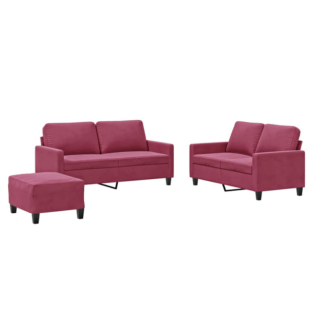 sofasæt 2 dele med hynder velour vinrød
