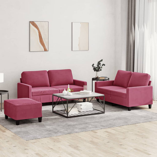 sofasæt 2 dele med hynder velour vinrød