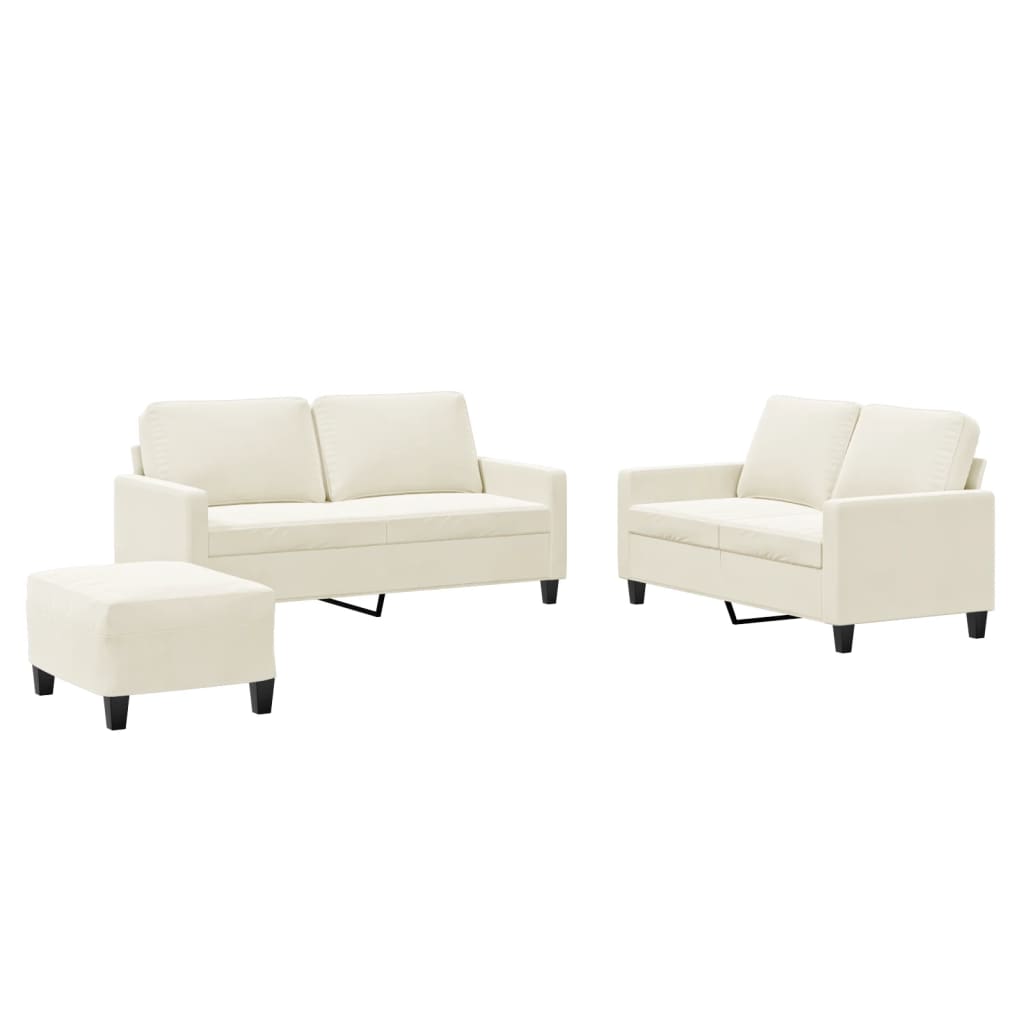 sofasæt 3 dele med hynder velour cremefarvet