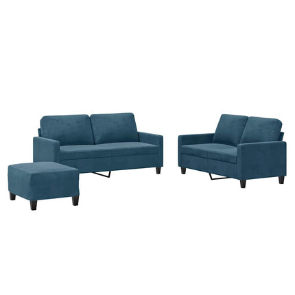 sofasæt 3 dele med hynder velour blå