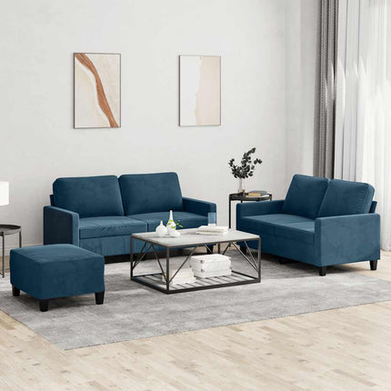 sofasæt 3 dele med hynder velour blå