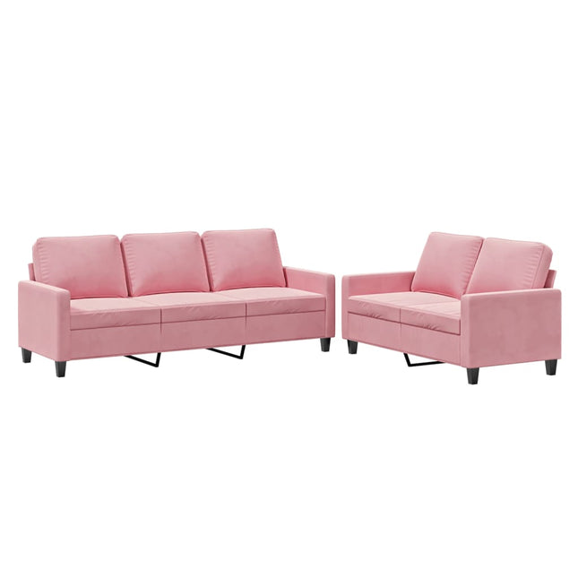 sofasæt 2 dele med hynder velour lyserød