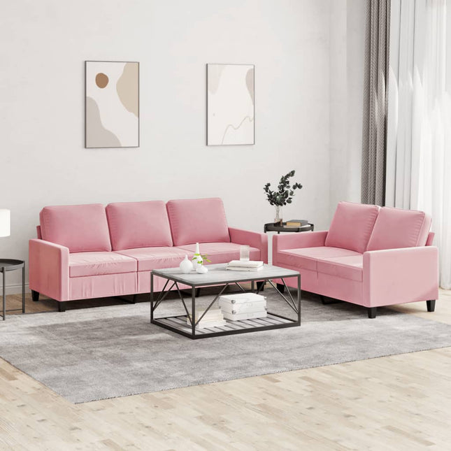 sofasæt 2 dele med hynder velour lyserød
