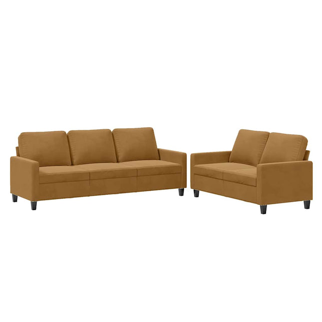 sofasæt 2 dele med hynder velour brun