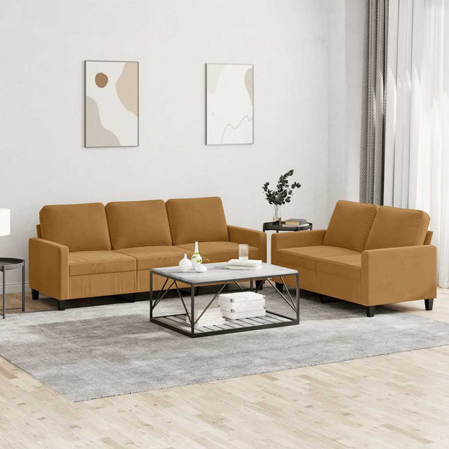 sofasæt 2 dele med hynder velour brun