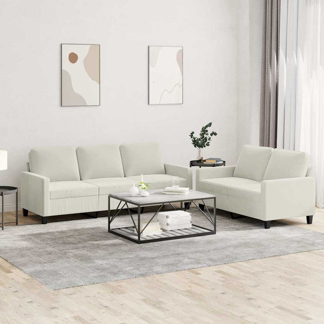 sofasæt 2 dele med hynder velour cremefarvet