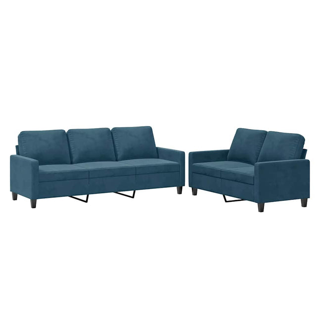 sofasæt 2 dele med hynder velour blå