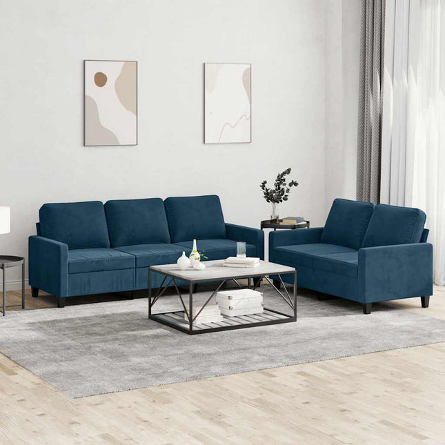 sofasæt 2 dele med hynder velour blå