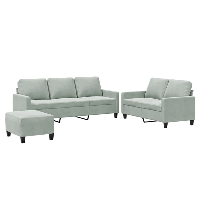 sofasæt 3 dele med hynder velour lysegrå