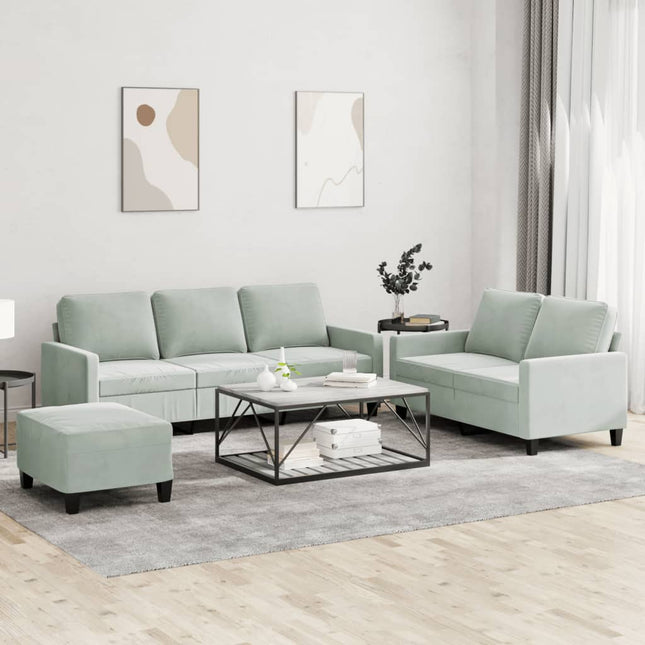 sofasæt 3 dele med hynder velour lysegrå