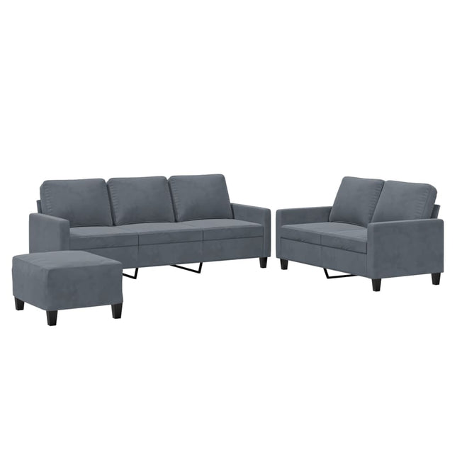 sofasæt 3 dele med hynder velour mørkegrå