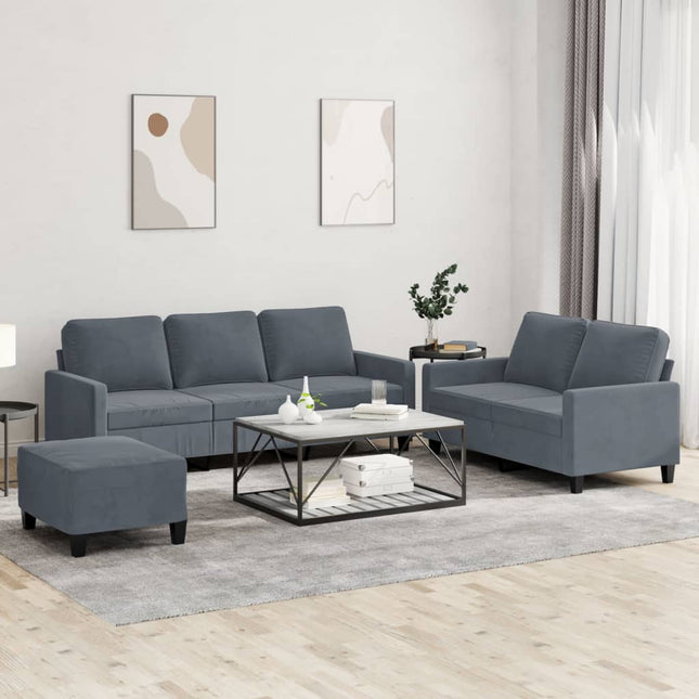 sofasæt 3 dele med hynder velour mørkegrå