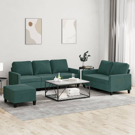 sofasæt 3 dele med hynder velour mørkegrøn
