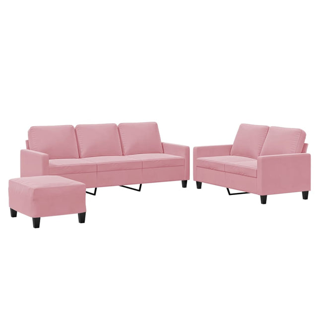 sofasæt 3 dele med hynder velour lyserød