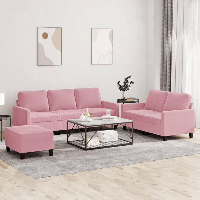 sofasæt 3 dele med hynder velour lyserød