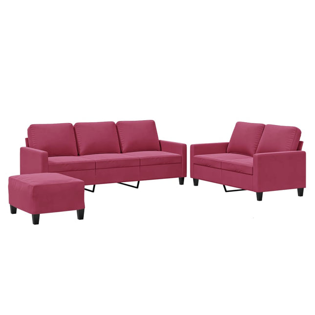 sofasæt 2 dele med hynder velour vinrød