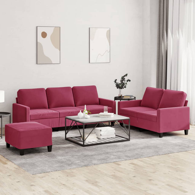 sofasæt 2 dele med hynder velour vinrød