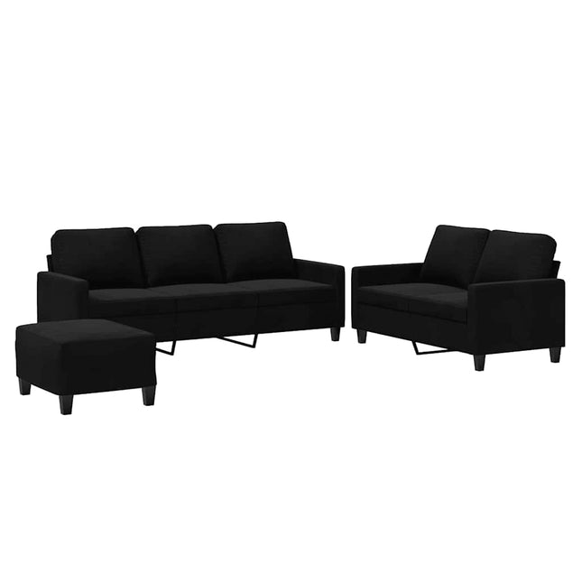 sofasæt 3 dele med hynder velour sort