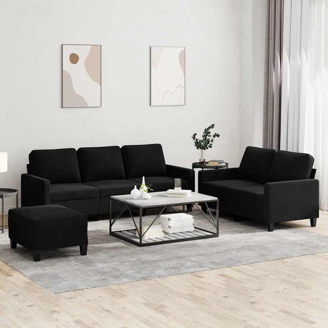 sofasæt 3 dele med hynder velour sort