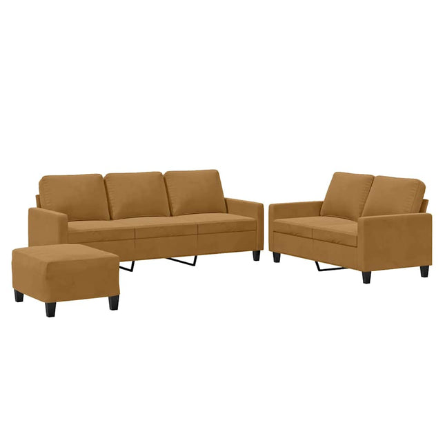 sofasæt 3 dele med hynder velour brun