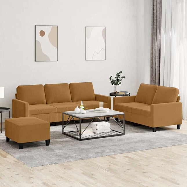 sofasæt 3 dele med hynder velour brun