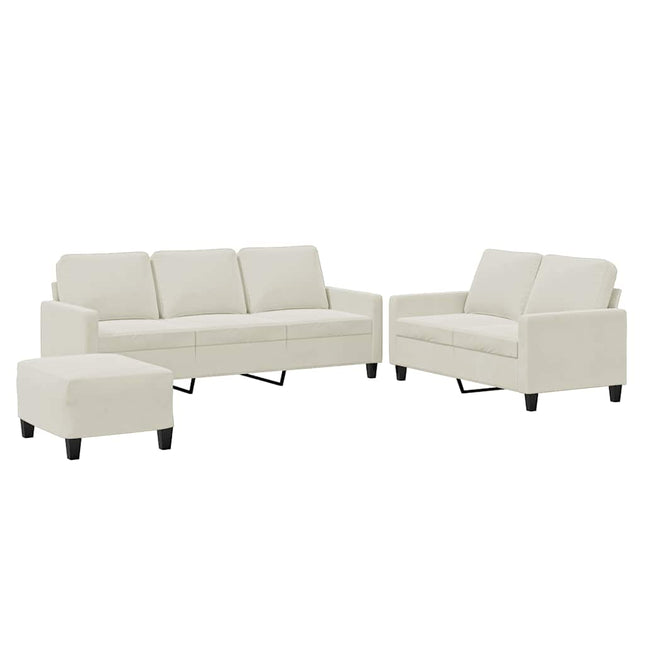 sofasæt 3 dele med hynder velour cremefarvet