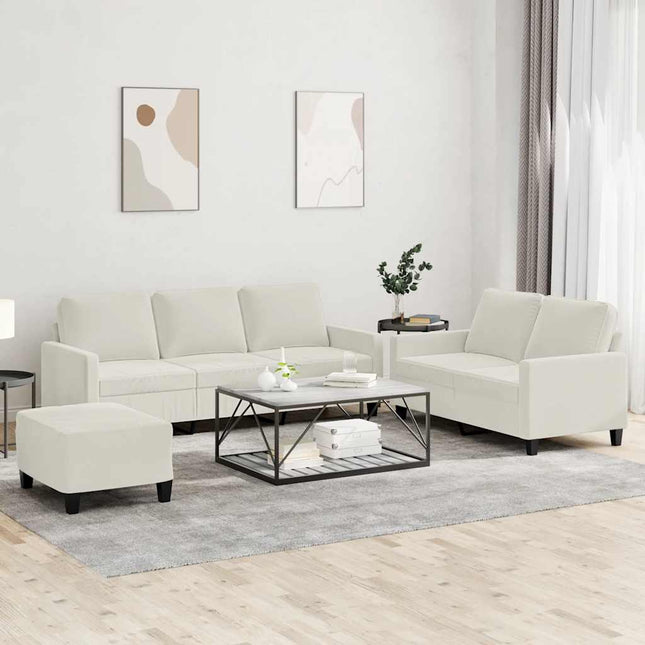 sofasæt 3 dele med hynder velour cremefarvet