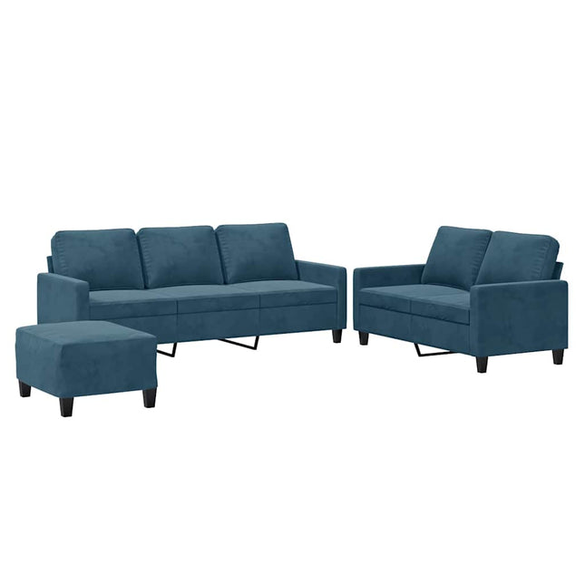 sofasæt 3 dele med hynder velour blå