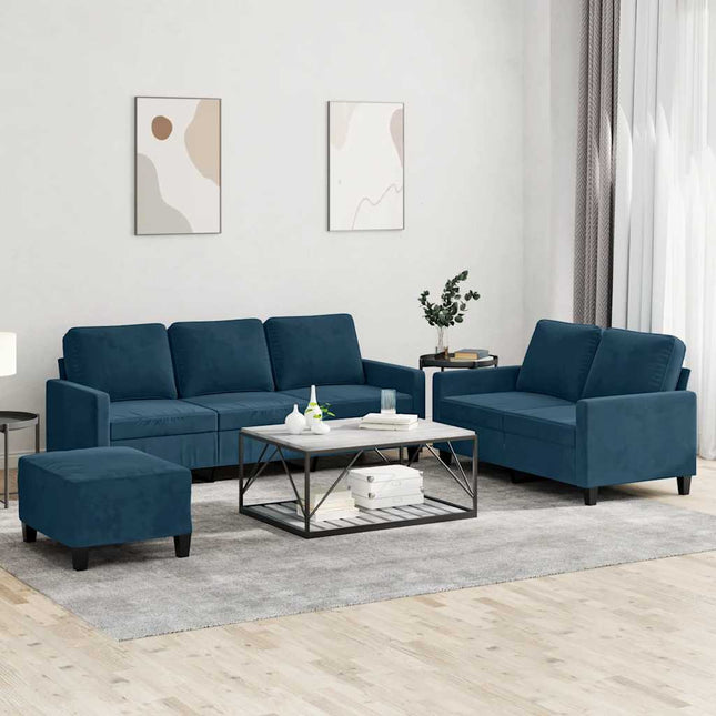 sofasæt 3 dele med hynder velour blå
