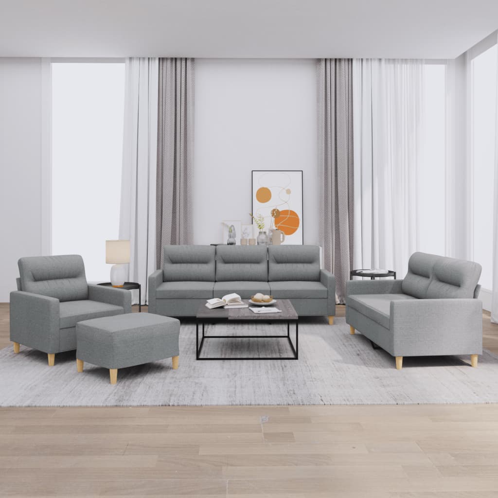 sofasæt 4 dele med hynder stof lysegrå