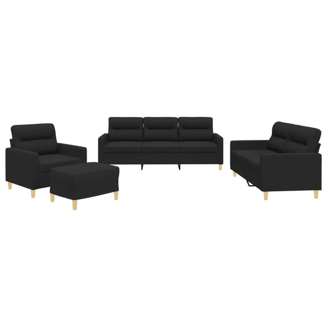 sofasæt 4 dele med hynder stof sort