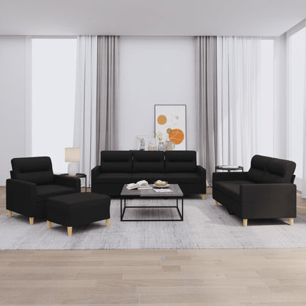 sofasæt 4 dele med hynder stof sort
