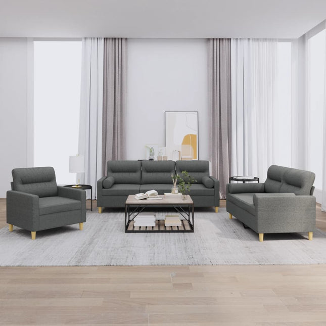 sofasæt 3 dele med puder stof mørkegrå