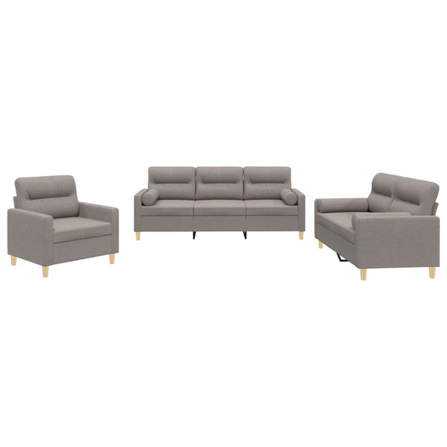 sofasæt 3 dele med puder stof gråbrun