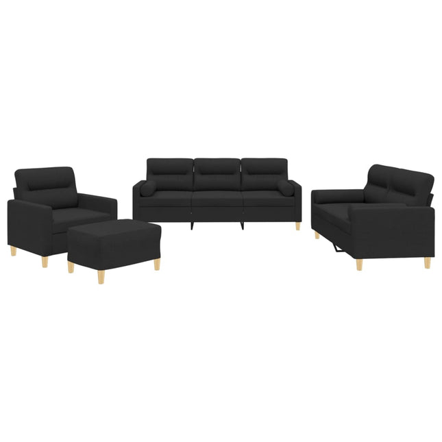 sofasæt 4 dele med puder stof sort